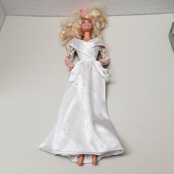 Vintage Barbie Doll In Barbie Bride Dress - Picture 1 of 8